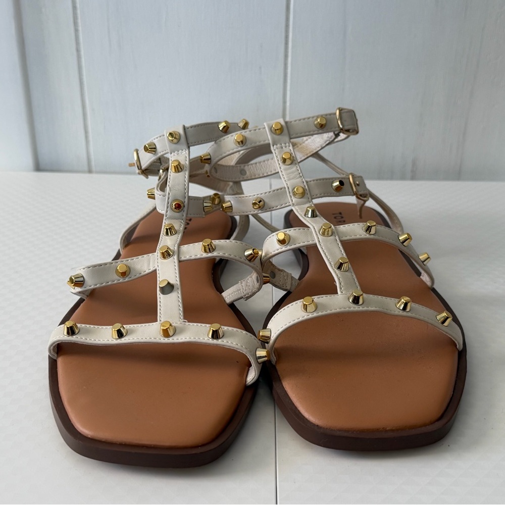 Torrid White Studded Gladiator Sandals with Gold Accents